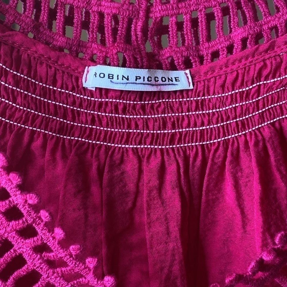 Robin Piccone Pink Dress flowy fabric and intricate crochet detailing Size L - Picture 8 of 8